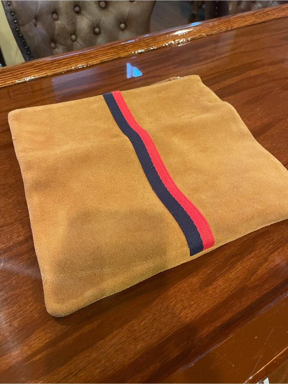 Clare V Fold-over Suede Clutch in Camel